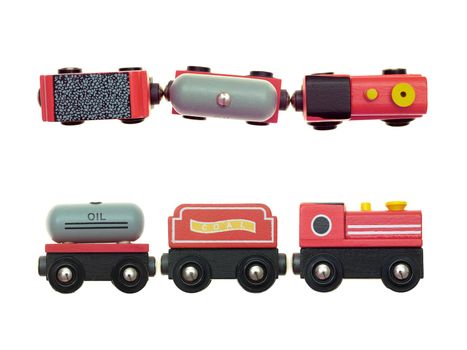 A toy train isolated against a white background