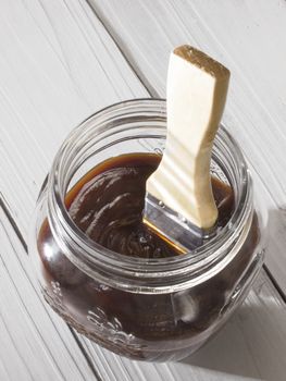 close up of a bottle of barbecue sauce