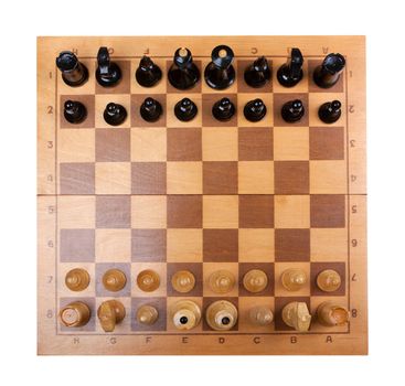 chess board on top of the background of a wooden table..