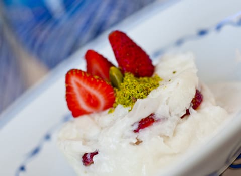 Gullac or Güllaç, a traditional Turkish-Ottoman milky dessert made with thin dough layers and rose extract