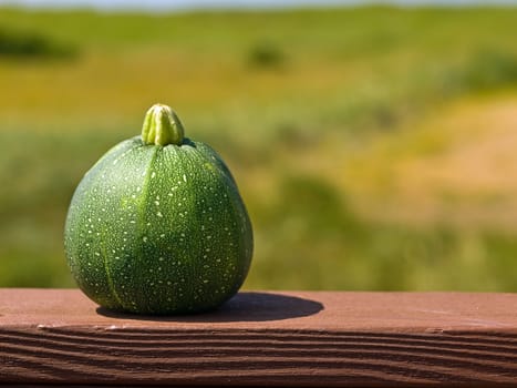 Zucchini Outside on a Wooden Deck Rail in Full Sunshine