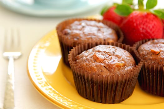 Chocolate cupcake with fresh strawberry