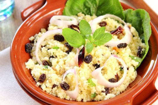 Couscous salad with raisin,onion and mint salad