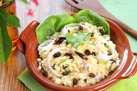 Couscous salad with raisin,onion and mint salad