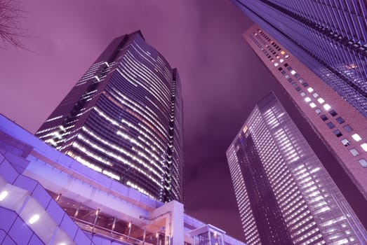 famous modern skyscrapers close to Yurikamome Shimbashi Station in Shiodome area, Tokyo, Japan