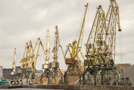 Port crane in the Moscow river pot, Russia. Taken on July 2012.