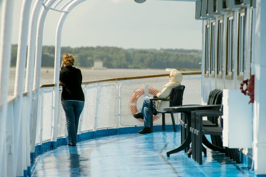 Onboard of river cruise ship. Taken in Russia, Moscow canal on July 2012.