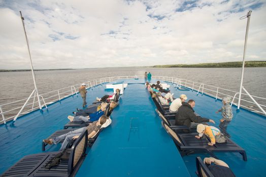 Onboard of river cruise ship. Taken in Russia, Moscow canal on July 2012.