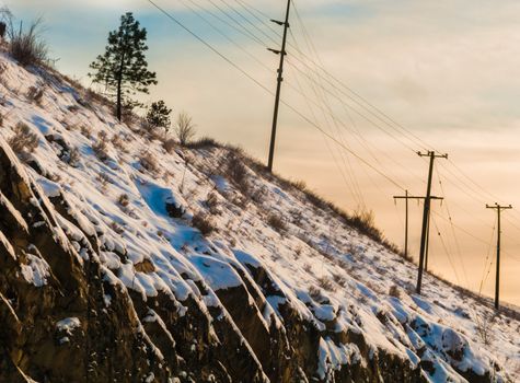 Snowy hillside in Kamloops, British Columbia, Canada