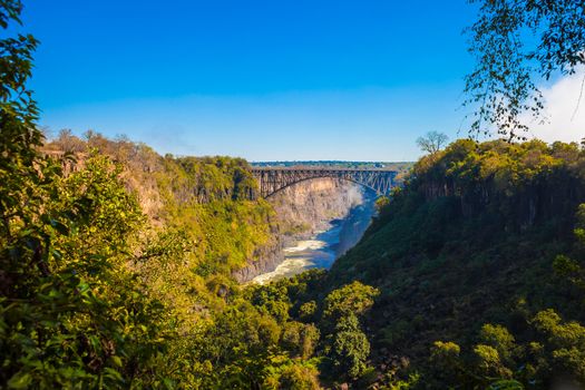 Victoria Falls Bridge and blue sky, Zambia / Zimbabwe