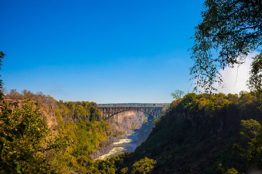 Victoria Falls Bridge and blue sky, Zambia / Zimbabwe