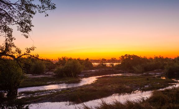 The Zambezi River at dusk, seen from Zambia