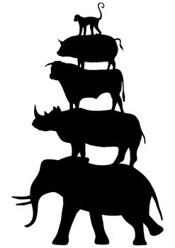 Silhouette of 5 animals stacked on top of each other