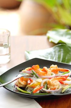 Sour & spicy vermicelli salad with prawn [Thai cuisine ]