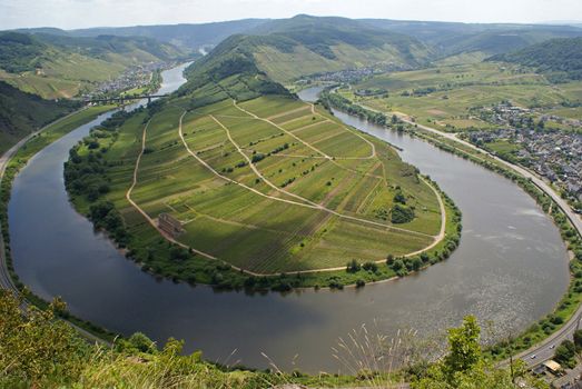 Famous loop of the Mosel river, landscape around Bremm, Germany, Europe