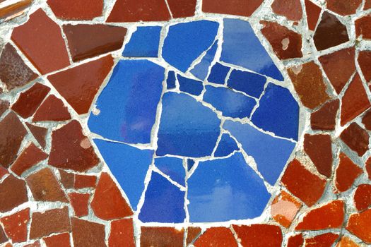 detailed mosaic ornament fragment from Park Guell, Barcelona, creation of Antonio Gaudi