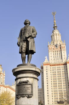 Lomonosov monument and main building of Moscow state University