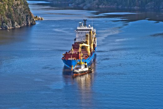 when it comes so large ships as bbc europe in ringdalsfjord they must have towing assistance to get out to the open sea and then comes little tug herbert of benefit