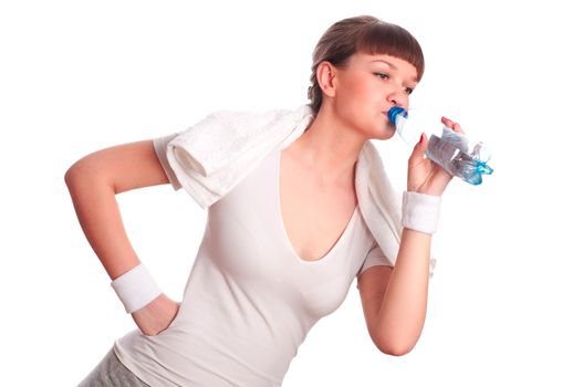Portrait of young woman resting after sport, drink water