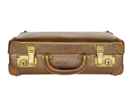 old leather suitcase isolated on white background