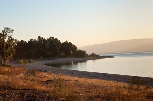 Sea of Galilee .Landscape Of North Galilee In Early winter, Israel.