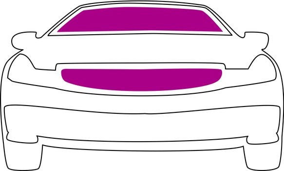 Lines of the front of an ordinary car with areas colored in purple.