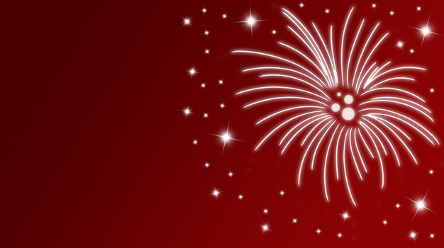 Silvestercard with fireworks and stars in red