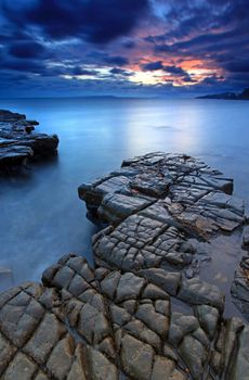 Sunlight at Kimmeridge Bay on the southern british coast line in Dorset