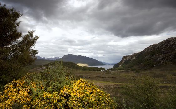 Loch Maree in Scotland on an overcast day