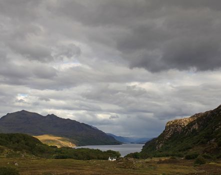 Loch Maree in Scotland on an overcast day