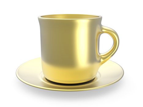 Luxury golden coffee cup on white background