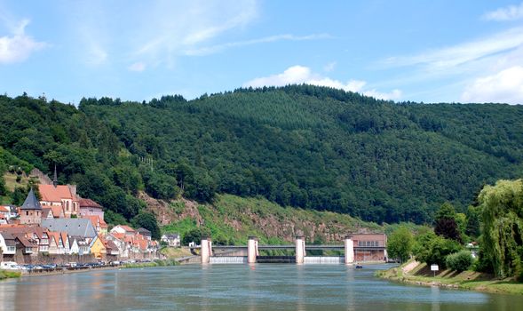 View of a traditional southwest German town from the Neckar river