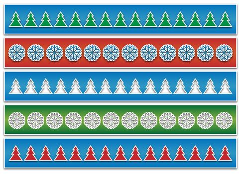 Christmas abstract background with colored slips adorned with trees and snowflakes