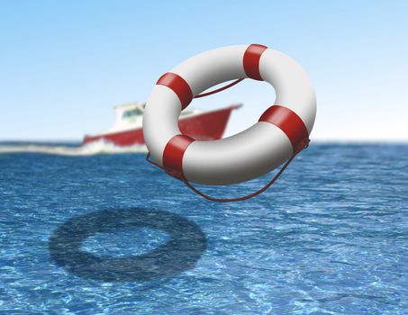 rescue boat and buoy at sea