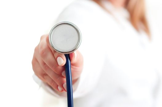woman Doctor Hand Held Stethoscope , Closeup