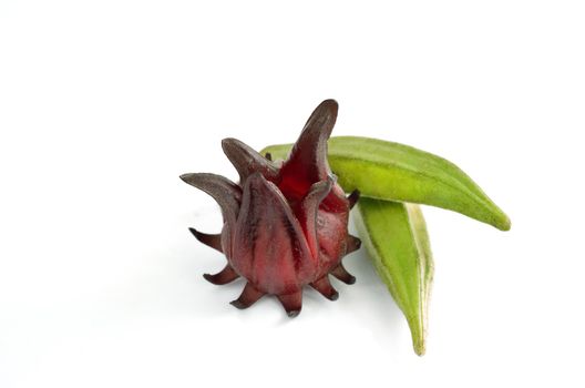 Roselle and Okra isolated on white background