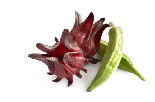 Roselle and Okra isolated on white background