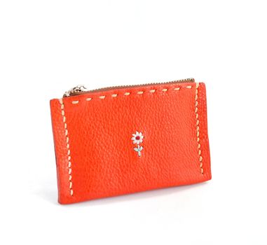 Orange wallet leather isolated on white background