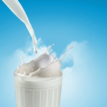 Fresh milk in the glass on colour background, illustration