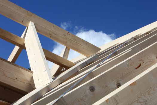 Close-up view of wooden framework at construction site