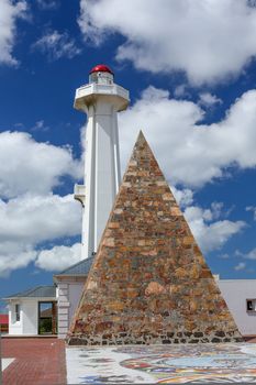 Lighthouse in Port Elizabeth with a small pyramid dedicated for Queen Elizabeth the second