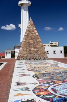 Lighthouse in Port Elizabeth with a small pyramid dedicated for Queen Elizabeth the second