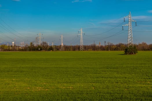 Pylons and factories in the country