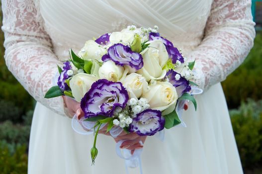 wedding bouquet of blue and white flowers