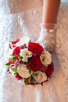 wedding bouquet of red and white flowers