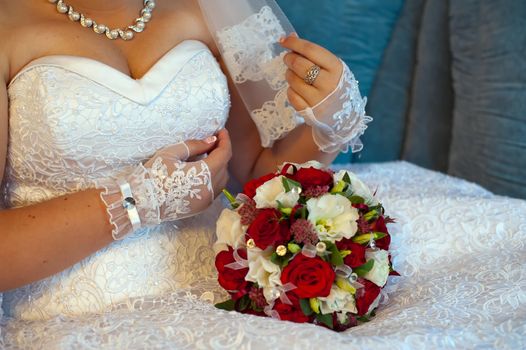 wedding bouquet of red and white flowers