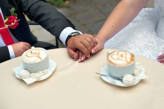 love cup , heart drawing on latte art coffee 