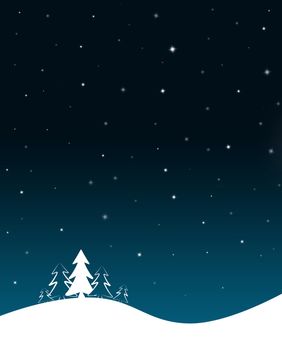 Blue Christmas background with white fir tree and stars