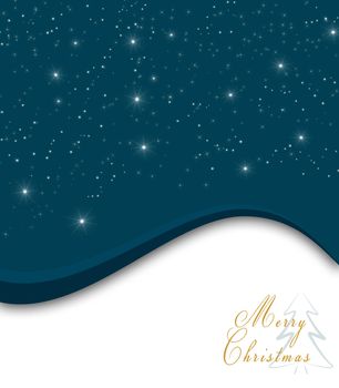 Blue Christmas background with white snowflakes, stars and Merry Christmas text