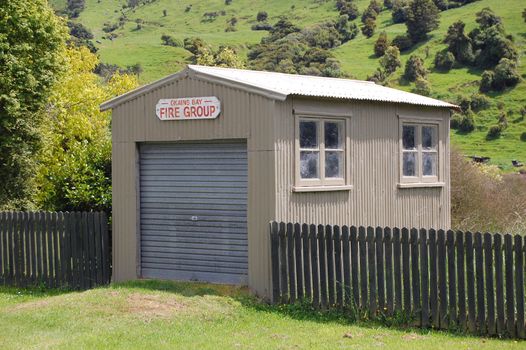 Old fire station Okains Bay, Banks Peninsula, New Zealand